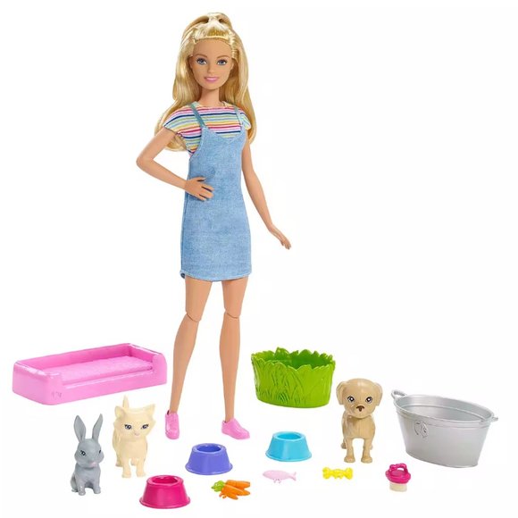 Barbie | Play 'N Wash Pets | Doll & Playset w/ 3 Color-Change Animals & 10 Accs - Picture 1 of 6